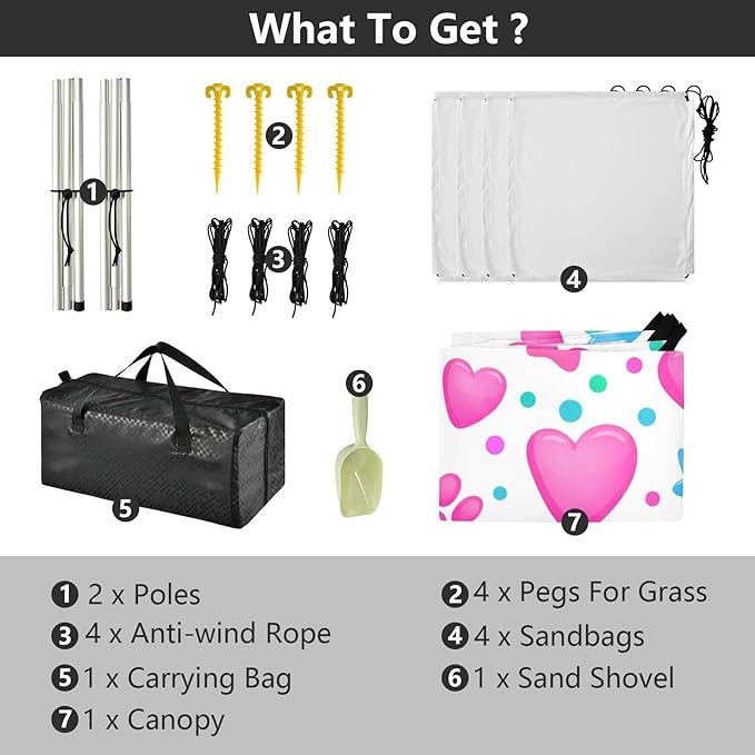 Beach Canopy with Windproof Ropes &amp Sandbags Beach Tent Sun Shade Sun Shelter for Camping Trips Fishing Backyard Fun or Picnics Heart