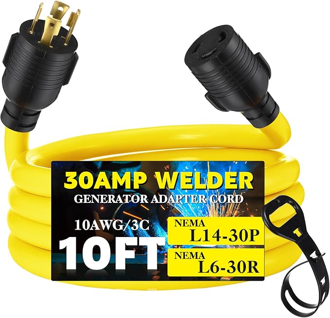 Tellegloww NEMA L14-30P to L6-30R Generator to Welder Adapter 10FT 30 Amp 4 Prong Male to 3 Prong Female Adapter Generator Welder EV Charger Power Cord 10 AWG STW ETL Listed