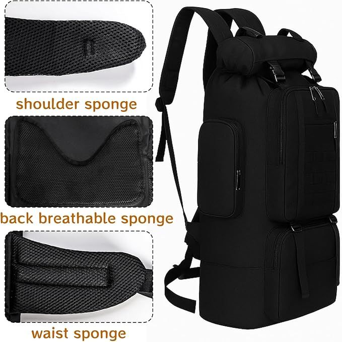 Goaste 100L Camping Hiking Backpack Molle Military Tactical Rucksack Waterproof Large Travel Daypack Adjustable Survival Hunting Sports Bag for Men and Women Hiking Camping Touring(Black)