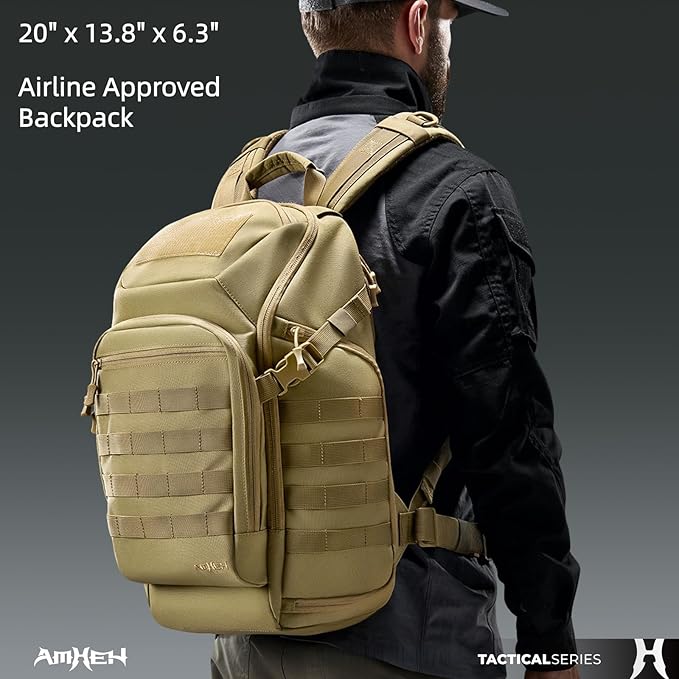 AMHEH 32L Tactical Backpack - 17 Laptop Suspended Protection 1050D Rugged Urban Everyday Carry Pack Get Home Bug Out Bag (Tan)