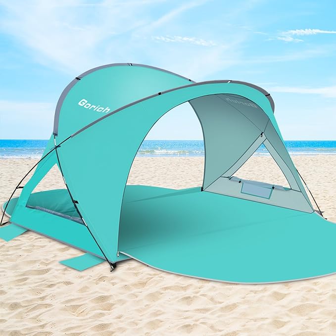 Gorich Beach Tent Sun Shelter with UPF50+ UV Protection for 1-2/3/4-5/6-7 Person Lightweight &amp Portable Beach Shade Canopy with 2 Zippered Doors Easy Setup Family Beach Umbrella