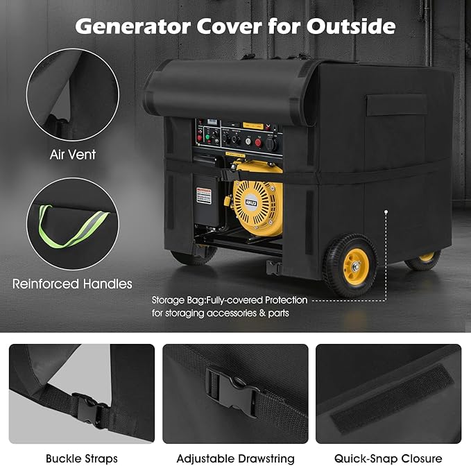 Kaskawise Outdoor Generator Cover 38 L x 28W x 30H Fits 5500-15000W Portable Generators900D Heavy Duty Waterproof Generator Cover with Buckle StrapsAir Vent &amp Carry Bag