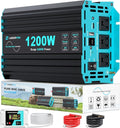 1200 Watt Pure Sine Wave Inverter Power Inverter for Car Camping Solar RV Truck Home 12V DC to 120V AC Inverters with 3 AC Outlet 30W USB-C 5V 3.1A USB Remote Control Surge 2400W