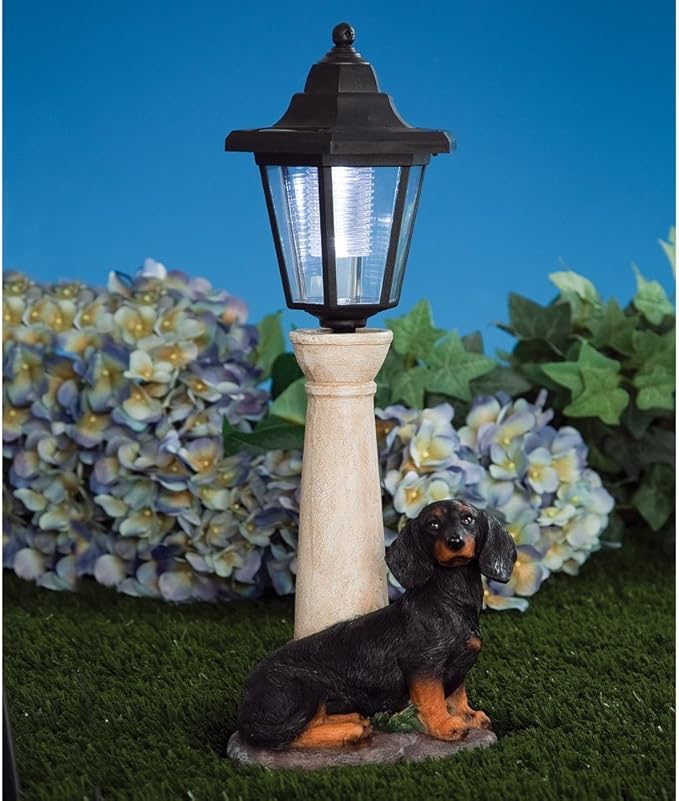 Bits and Pieces - Solar Dog Lantern-Solar Powered Garden Lantern - Resin Dog Sculpture with LED Light (Dachshund) - 13.5 Tall