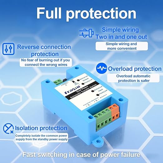 DC Automatic Transfer Switch 5-60V 5A Dual Power Backup Selector 0.007s Fast Switching Solar/Battery/Starlink Mini/Router/CCTV DC ATS with Reverse &amp Overload Protection
