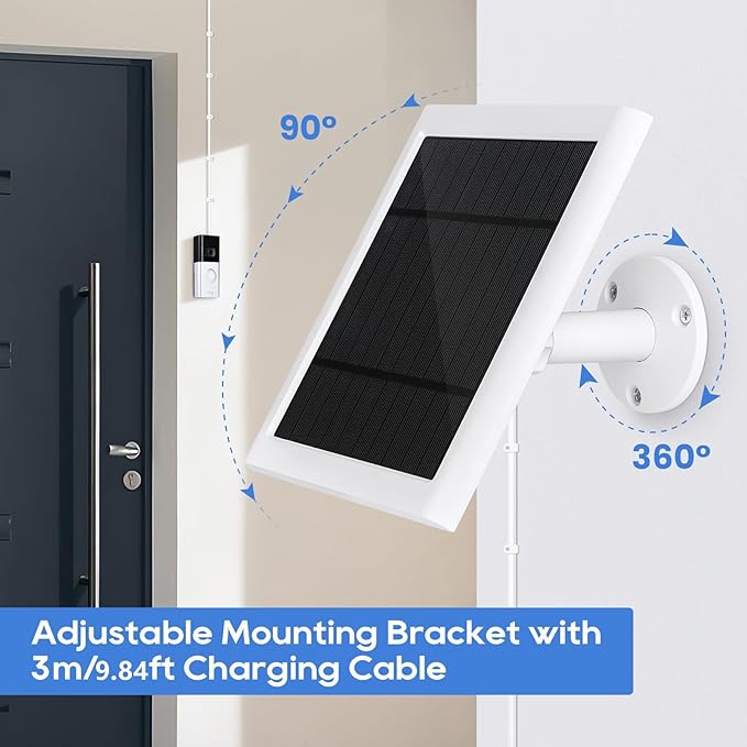 for Ring Doorbell Solar Panel - 4W Charger Compatible with Battery Doorbells Type-C Charging Port 9.84ft Cable