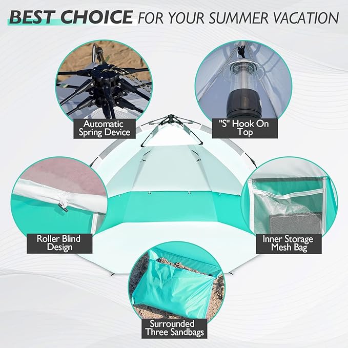 Beach Tent Pop Up Shade Instant Beach Tents Sun Shelter with UPF 50+ UV Protection Lightweight &amp Easy Setup Tent