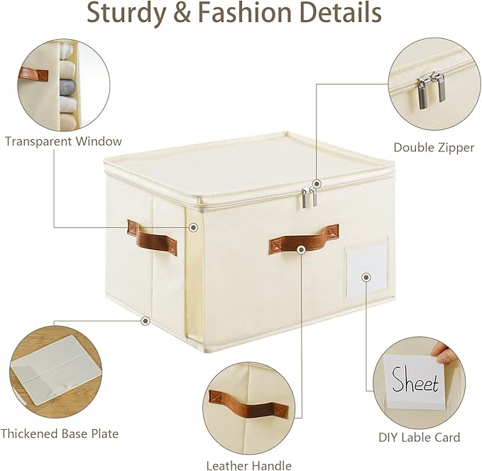 4 Pack Large Storage Bins with LidsFoldable Closet Organizer with Clear WindowCollapsible Storage Cubes with HandleFabric Storage Containers for Organizing BlanketClothes15.94x11.81x9.84 Inches