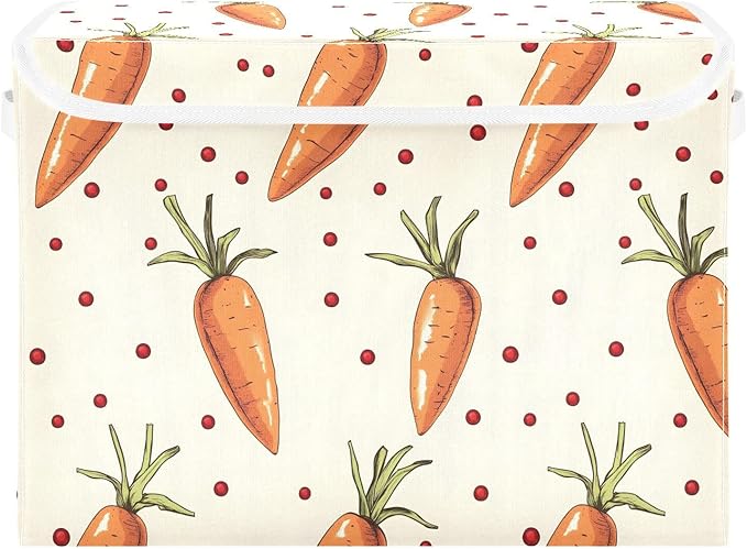 Carrot Cartoon Storage Cube Bins Basket with Lid Collapsible Flip-top Fabric with Handle for Home Bedroom Closet Office 16.5×12.6×11.8 in