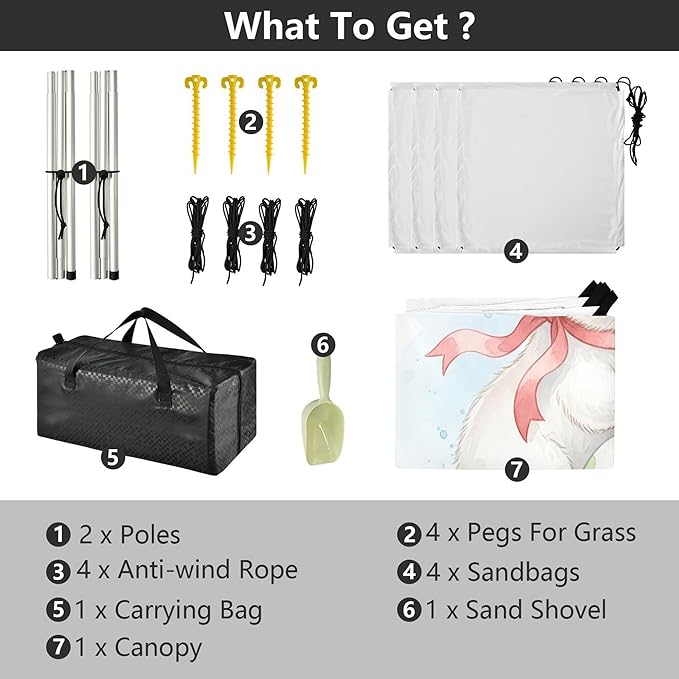 Easter Bunny Beach Canopy Sun Shelter with Sandbags &amp Sand Shovel &amp Windproof Ropes - Portable 110x126 Beach Shade Beach Tent for Camping Picnics
