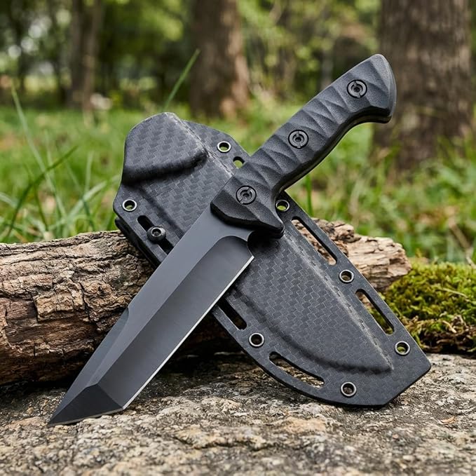 10 Fixed Blade Survival Knife with ABS Sheath - High Hardness Stainless Steel Tanto Blade Outdoor Utility Tool for Camping Hiking &amp Bushcraft - Ergonomic Lightweight Gear Black/Green (black)
