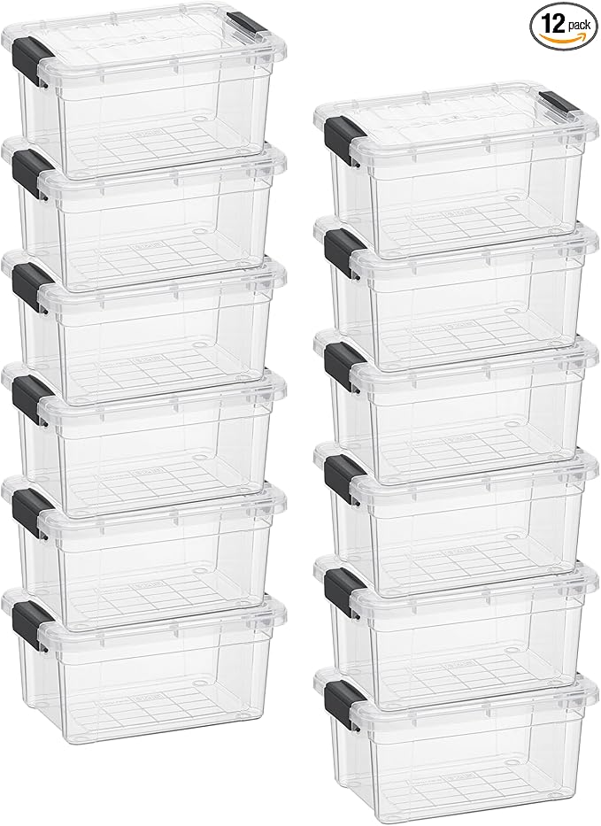 Superio Clear Storage Bins with Lids Stackable Storage Box with Latches and Handles Extra Small 12 Pack 3 Quart