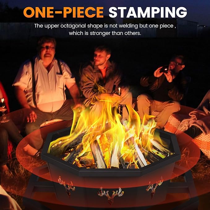 BOINN 35 Inch Octagonal Outdoor Fire PitFire Pits for Outside Wood Burning Fire PitFirepitFirepits for OutsideCampingBackyardPatioBonfireGardenPorchBlack