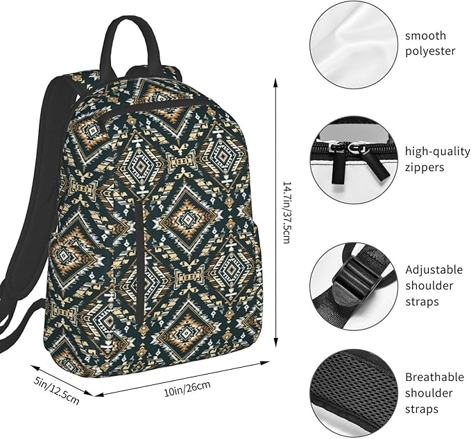 Laptop Backpack Travel Backpack Large Diaper Bag Doctor Bag Backpack for Women &amp Men (Ethnic Indiana Southwest Western Tribal Aztec green)
