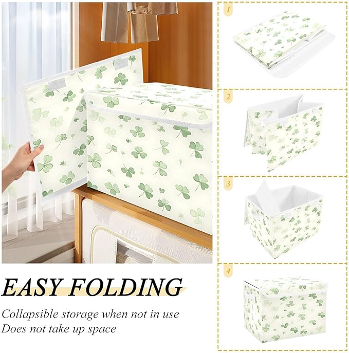 Clover Fabric Storage Bins with Lids and HandleFoldable Storage Bins with LidsCloset Organizers for Clothes Storage Room Organization Office Storage Chest Organizer