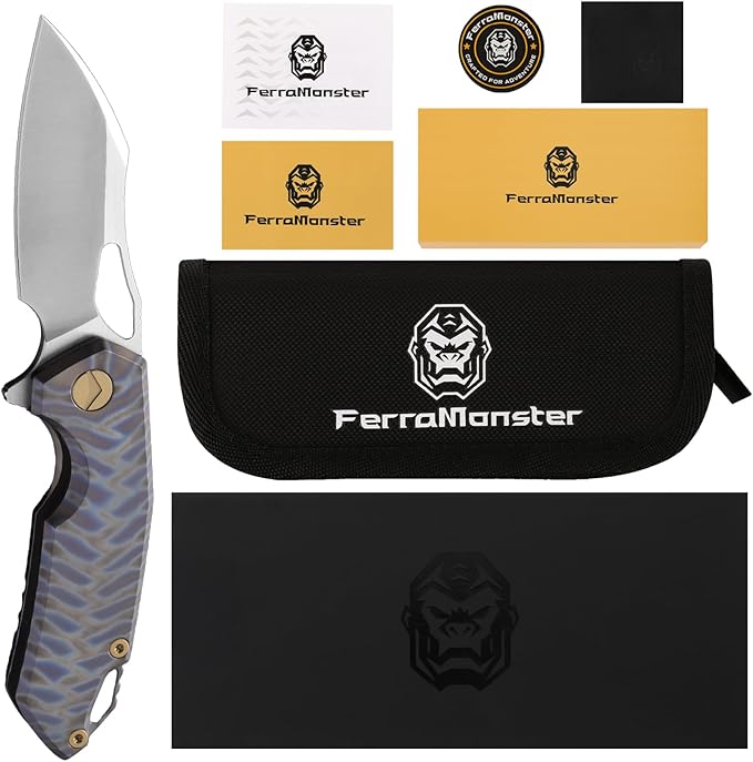 Folding Knife Pocket Knife EDC Knife with Clip Survival Knife Camping Knife - M390 Steel Titanium Handle - Outdoor Hiking Survival Hunting Knife with Sheath (Colourful)