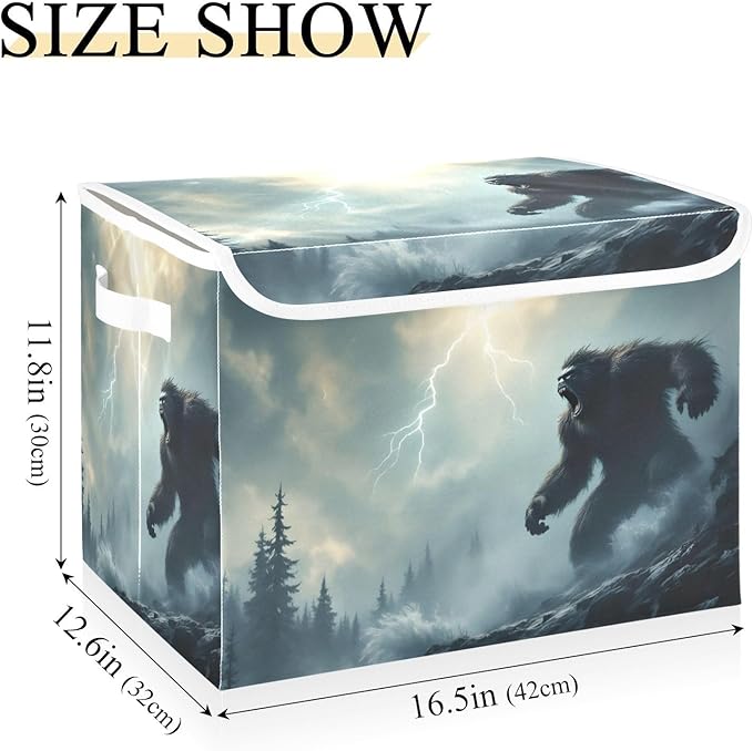 Storage Cube with Lid Forest Sasquatch Print 16.5×12.6×11.8 IN Collapsible Large Capacity Foldable Storage Basket Bin Organizer