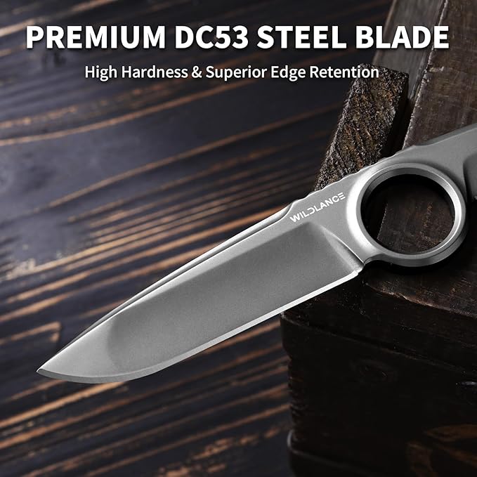 EDC Fixed Blade Knife with Sheath Camping Knife Fixed Blade 3.3 DC53 Steel Outdoor Survival Blade Full Tang Hunting Knives for Men Women IB-02 Silver