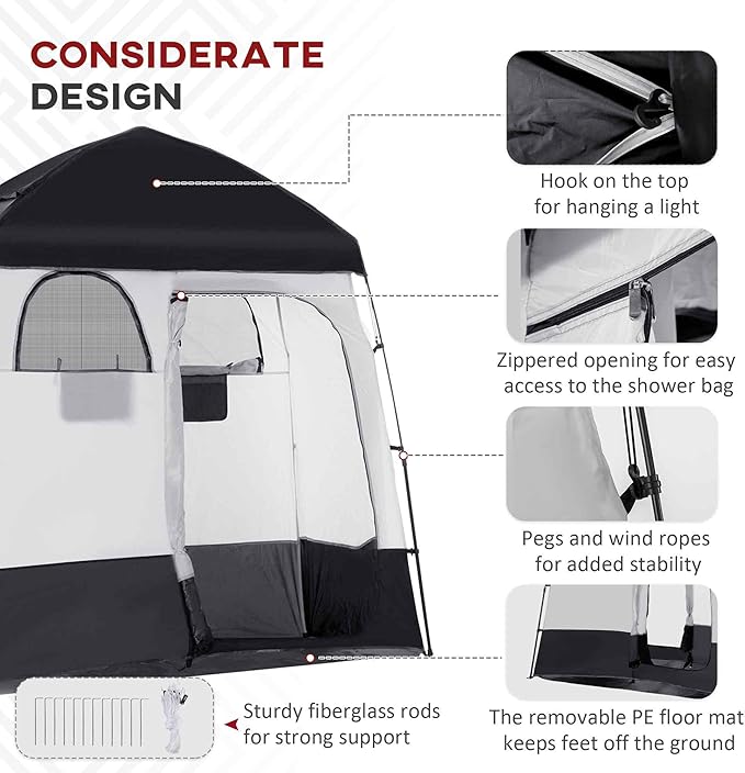Camping Shower Tent - Instant Setup 2 Room Privacy Shelter w/20L Shower Bag 2000mm Waterproof Enclosure &amp Detachable Floor Portable Bathroom Tent for Beach/Camping/RV