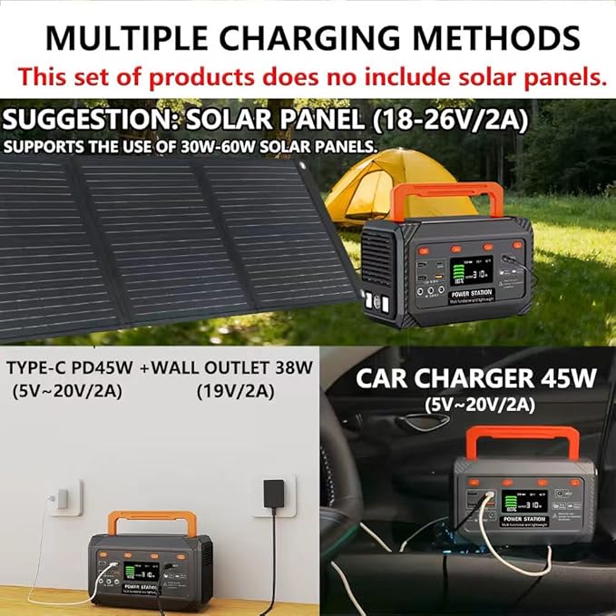 300W Portable Power Station270Wh Camping Lithum Battery Solar Generator with 2 AC Output USB-C PD 45W Quick Charge Battery Pack for Home Use Camping Travel Emergency Hunting