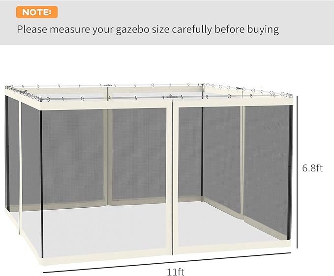 Outsunny 10' x 12' Universal Replacement Mesh Sidewall Netting for Patio Gazebos and Canopy Tents with Zippers Sidewall Only White