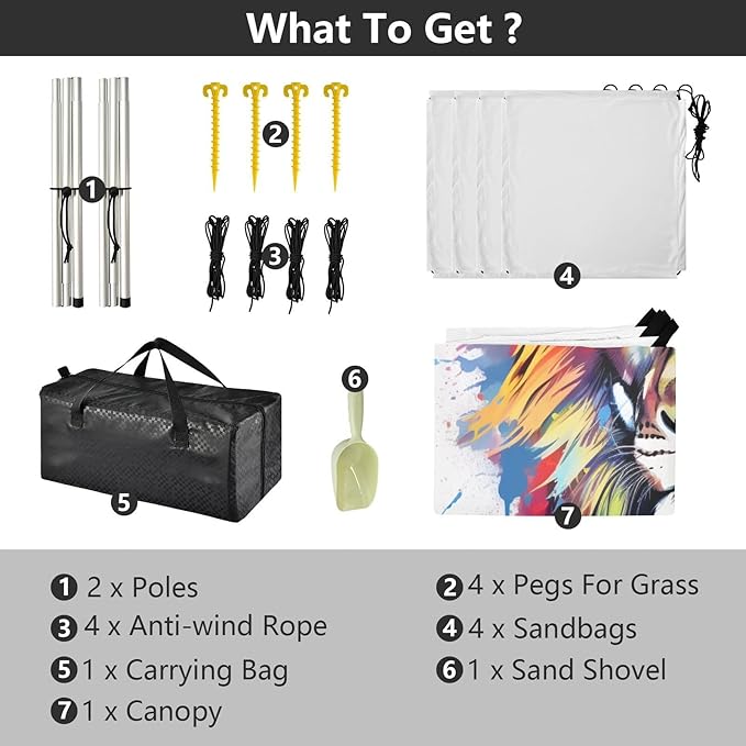 ALAZA Watercolor Lion Beach Tent Sun Shelter UPF50+ Protection Beach Shade Canopy w/ 4 Sandbags for Outdoor Camping Fishing Backyard Fun Picnic 10x9 ft