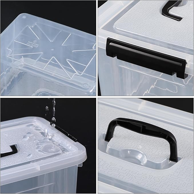 Wekioger 4 Pack 12 Quart Latching Storage Box with Handle Clear Lidded Tote Bin