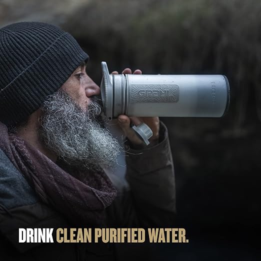 GRAYL GeoPress 24 oz Water Purifier Bottle - Filter for Hiking Camping Survival Travel (Peak White)