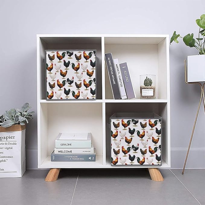 Collapsible Storage Box with Handles Cute Farm Animals Chicken Multi-Purpose Foldable Cube Bin for Pantry Garage Bathroom Quick-Fold Design for Easy Storage