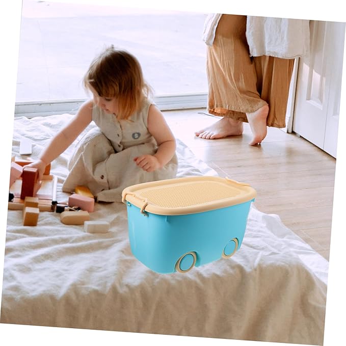 Kisangel Toy Storage Container with Wheels Boy Girl's Toy Organizer Sundries Storage Box for Boys and Girls Design Easy to Move Versatile Use Playroom Nursery