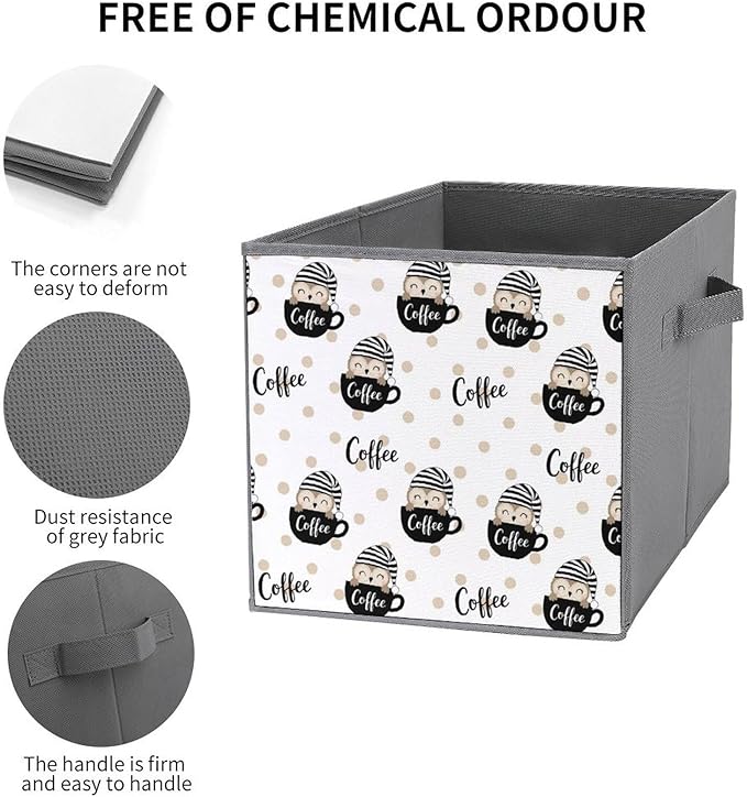 Convenient Closet Organizer Bins Cute Coffee Owl Foldable Storage Cubes for Clothes Shoes Neat Storage Solution
