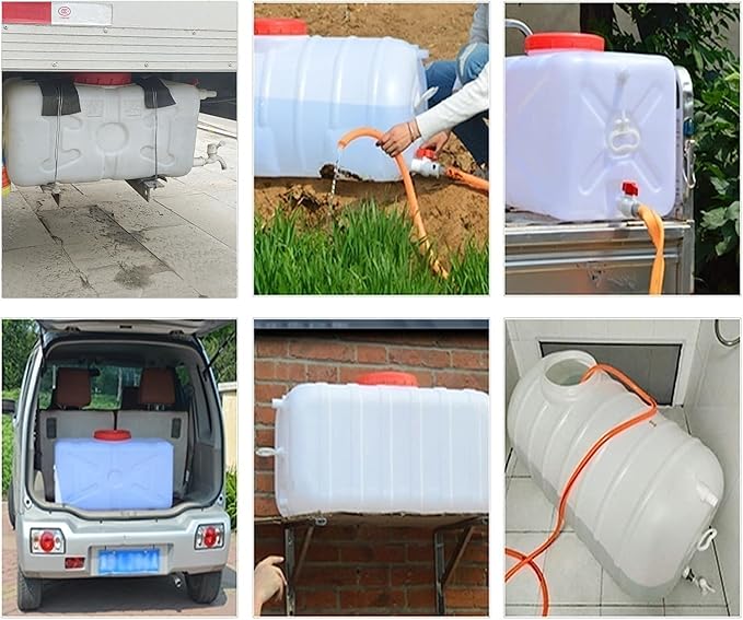 12 Gallon Portable Water Tank with Spigot&ampHose Water Storage Container for Camping RV Truck Emergency Preparedness（Thickening）