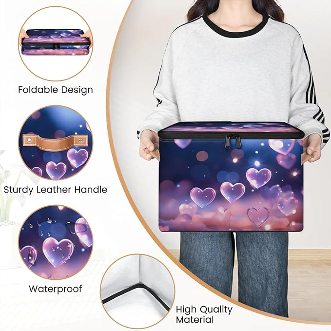 Storage Bins with Lids Transparent Love Heart Storage Basket Clothes Organizer with Handles Closet Storage Containers for Clothing Bedding Blanket
