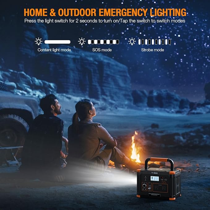 Portable Power Station 500W(Peak 1000W) 519Wh Outdoor Solar Generator Backup Battery Pack with 2 110V AC Outlets 500W 10-Port Powerhouse for RV/Van Camping Fishing Climbing Road Trip Home Emergency
