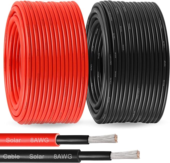 Solar Panel Wire 8 AWG(10mm²) - Solar Extension Cable 150Ft Black &amp 150Ft Red 8 Gauge Tinned Copper PV Wire for Outdoor Automotive RV Solar Panel Boat Marine (Black+Red)