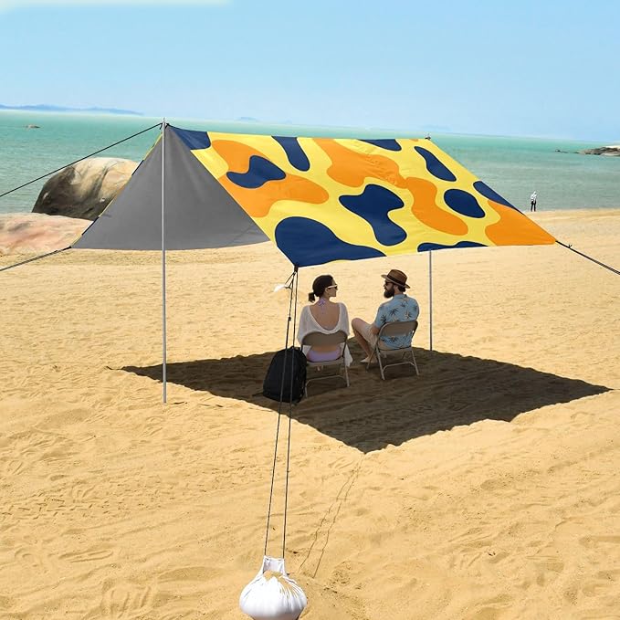 ALAZA Orange Yellow Cow Pattern Beach Tent Sun Shelter Portable Canopy Sunshade for Outdoor Camping Picnics Backyard Fun 10x9 ft