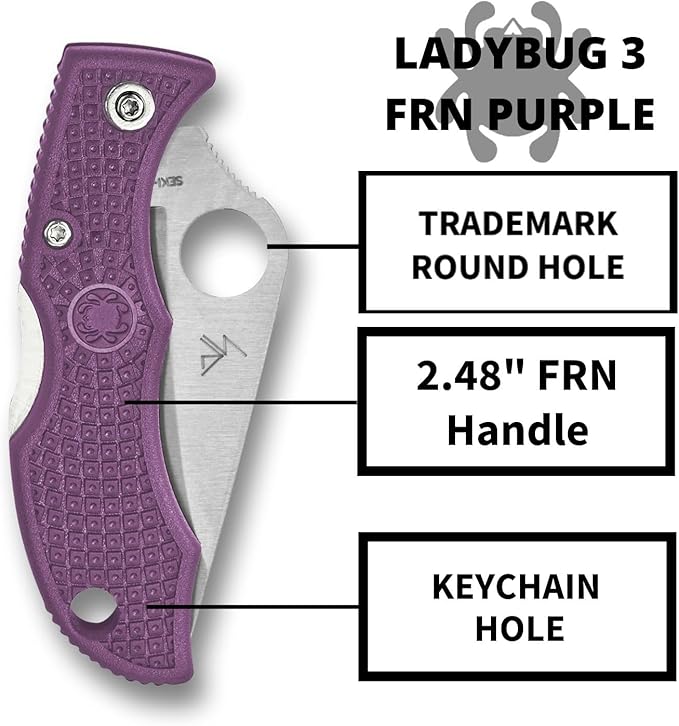 Spyderco Ladybug 3 Signature Knife with 1.93 VG-10 Steel Blade and Lightweight Purple FRN Handle - Plainedge - LPRP3