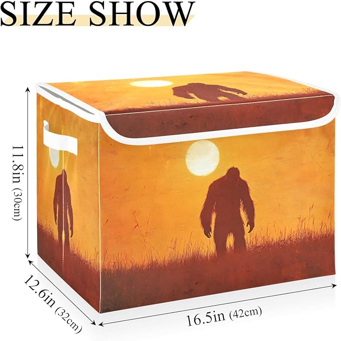 Storage Cube with Lid Sun Sasquatch Print 16.5×12.6×11.8 IN Collapsible Large Capacity Foldable Storage Basket Bin Organizer