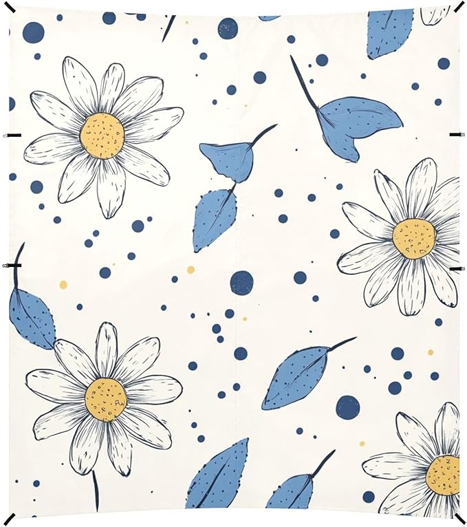 ALAZA Hand Drawn Doodle Daisy with Dots Beach Tent Sun Shelter Portable Canopy Sunshade for Outdoor Camping Picnics Backyard Fun 10x9 ft
