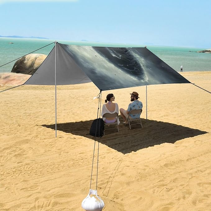 Cloudy Sky Glowing Eyes Beach Tent Sun Shelter Set UPF50+ UV Protection 10.5 x 9.19 FT Camping Shade Canopy with Sandbags Sand Anchors Carrying Bag and Others