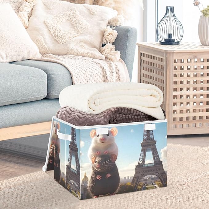 Storage Cube with Lid Mouse Eiffel Print 16.5×12.6×11.8 IN Collapsible Large Capacity Foldable Storage Basket Bin Organizer