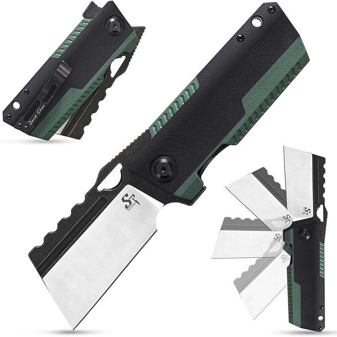 Sitivien ST155 Folding KnifeSandvik 14C28N Steel BladeG10 Handle EDC Tool Knife Pocket Knife for FishingCampingHiking(Black+Green) …