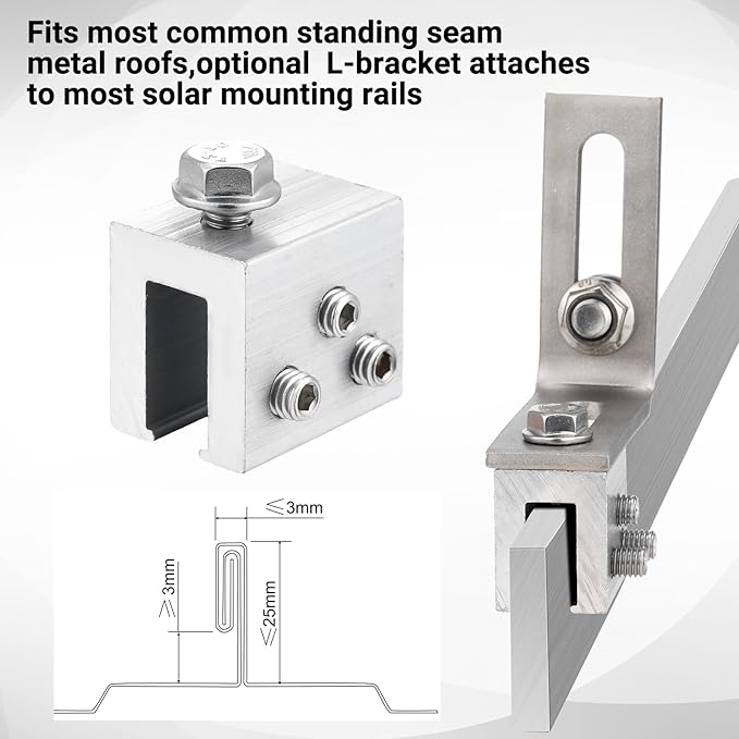 Tandefio 48 Sets Roof Clamp for Standing Metal Roof Standing Seam Bracket Clamp for Heat Cable Snow Guards Solar Panels Module Installation