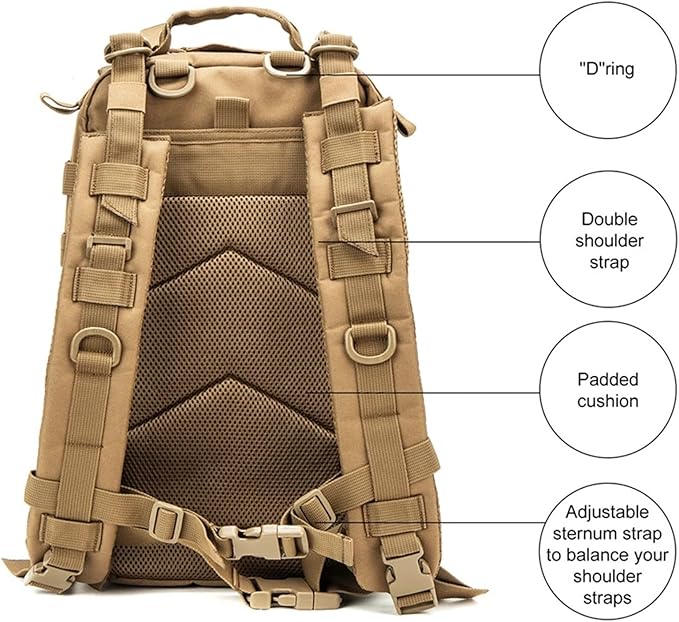 Tactical Backpack 30L Nylon Outdoor Waterproof Rucksack Hiking Camping Hunting Bags(Coyote)