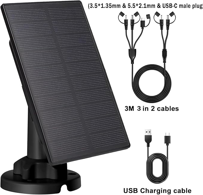Trail Camera Solar Panel Mini Solar Battery Charger DC 12V/1A 6V/1.5A &amp USB-C Build-in 5000mAh Rechargeable Lithium Battery IP66 Waterproof Hunting Accessory 10ft Cable 6.7 Lx4.6 Wx1.25 H