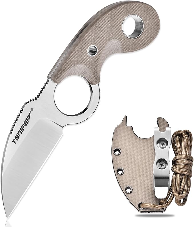TONIFE Small Fixed Blade Knife Full Tang EDC Camping with Sheath Lanyard and Clip Blade Length 2.172.5 oz.with Sheath (Warm Sand - Satin)