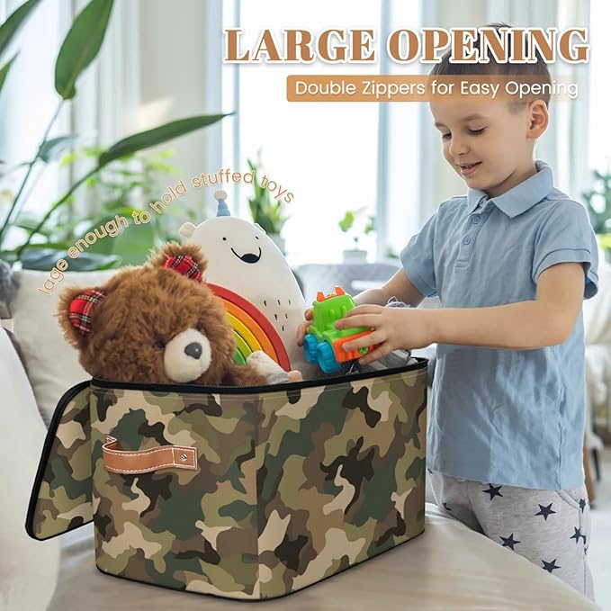 Storage Bins with Lids Brown Green Camo Storage Basket Clothes Organizer with Handles Closet Storage Containers for Clothing Bedding Blanket