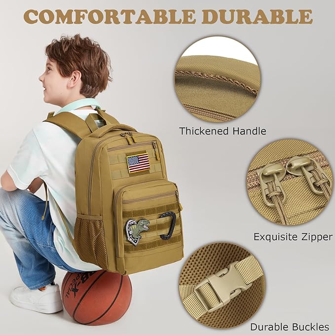 Kids tactical Backpack for Boys School Bag 20L mini Children Backpack for Outdoor Camping Travel (Brown)