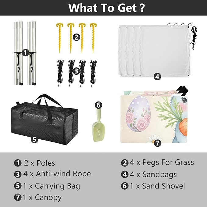 xigua Easter Bunny Beach Tent Sun Shelter with Carrying Bag - Silver Coated Oxford Fabric Beach Canopy for Beach Camping Fishing - Includes Windproof Ropes Sandbags &amp Stakes