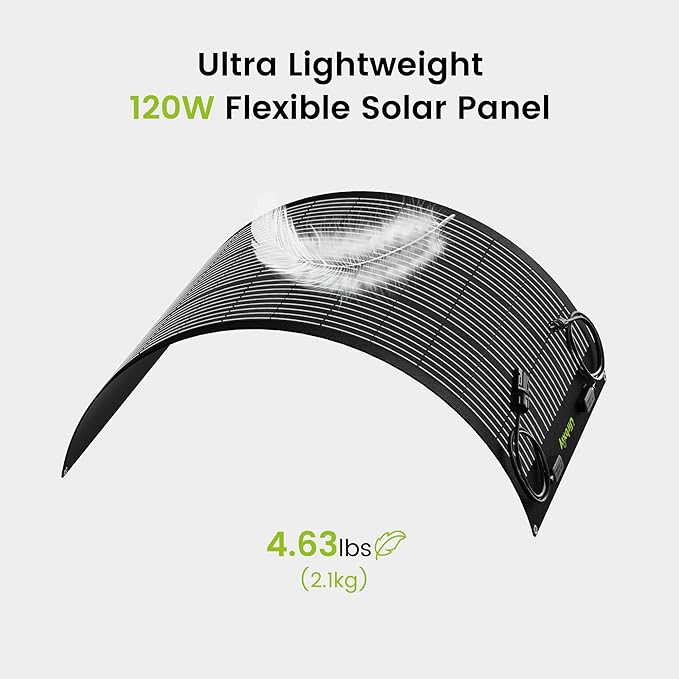 120W Flexible Solar Panel 24V Monocrystalline ETFE Solar Panel Charger 120 Watt for Off-Grid Marine RV Trailer Boat Cabin Van Car Uneven Surfaces